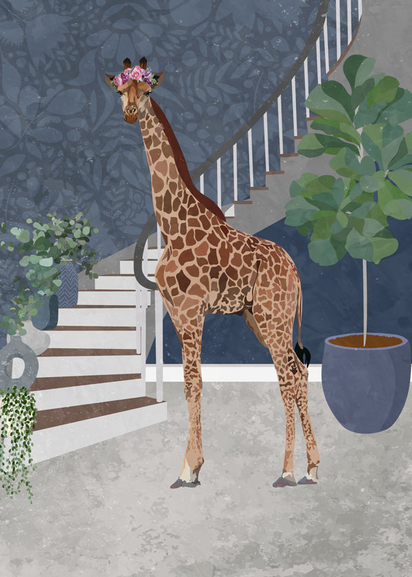 Giraffe by the stairs