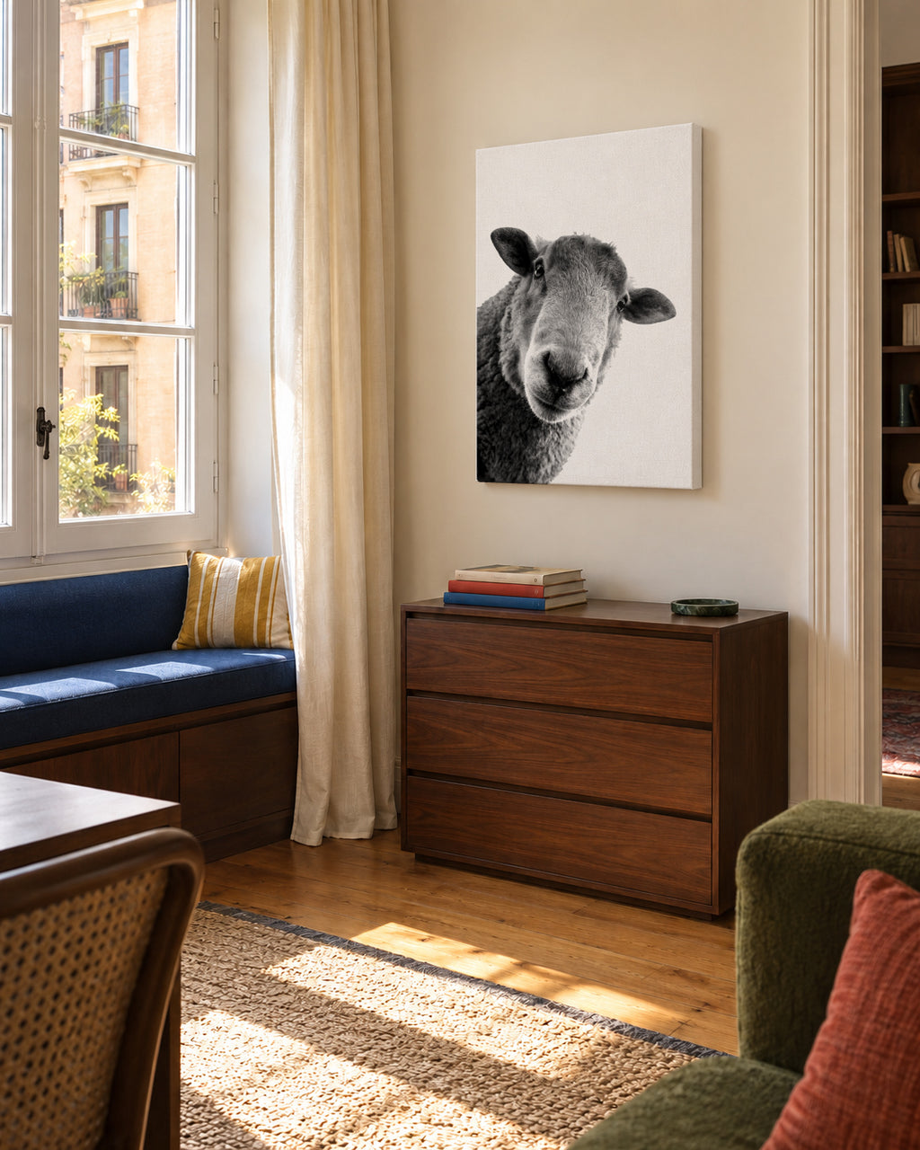 Curious sheep - Unframed canvas in an interior