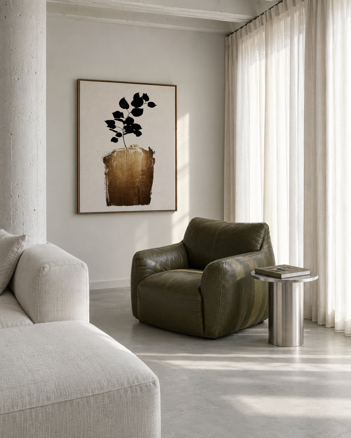 Scabiosa - gold - Framed canvas in an interior