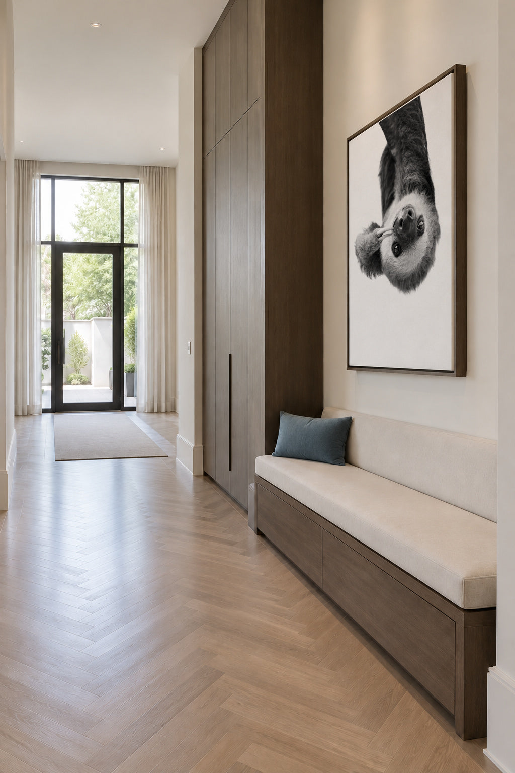 Sloth BW - Framed canvas in an interior