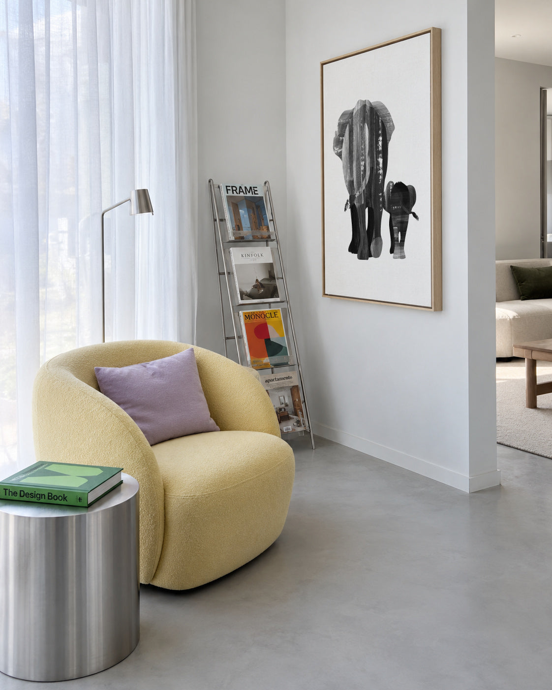 A walk together (black and white) - Framed canvas in an interior