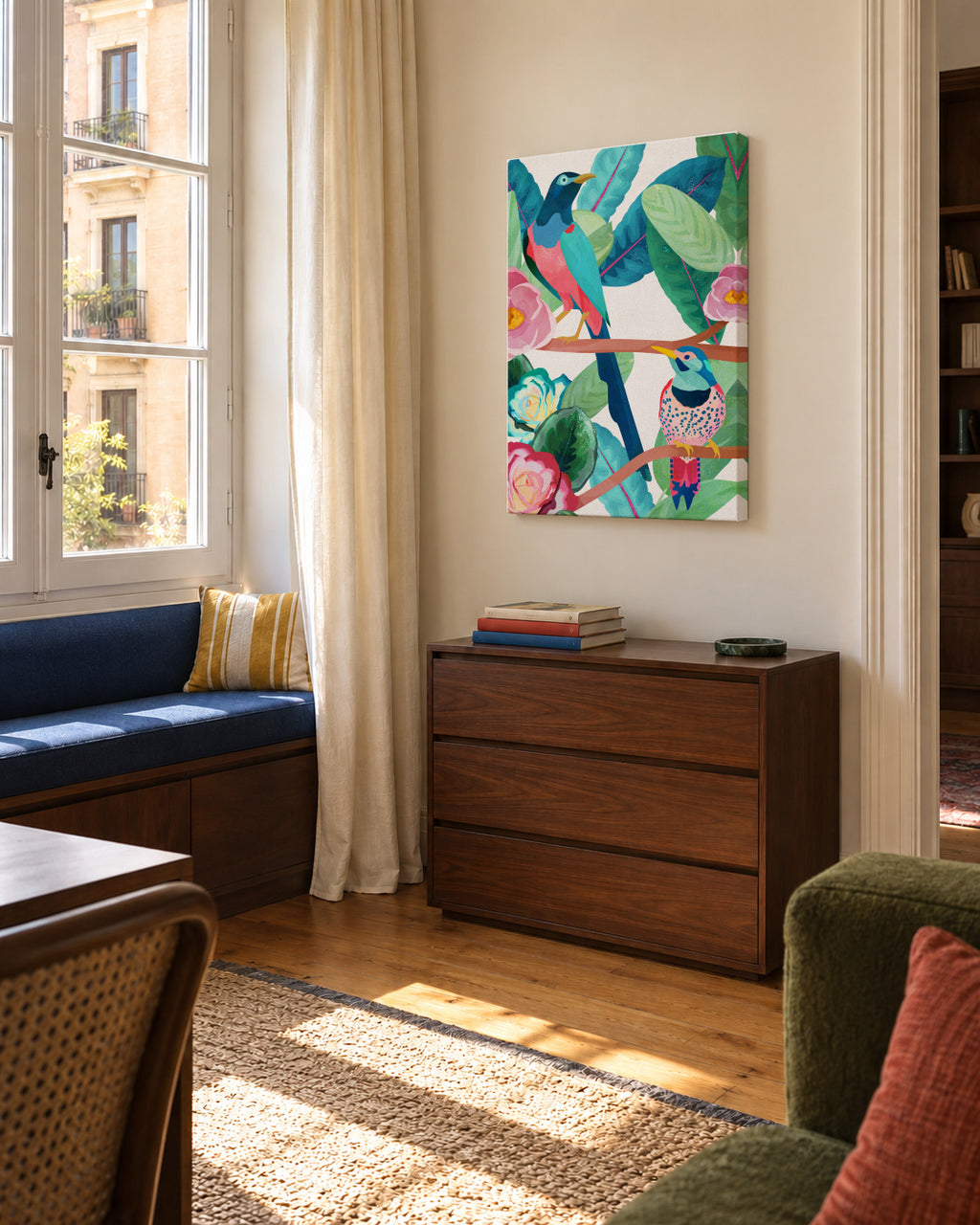 Birds of spring - Unframed canvas in an interior