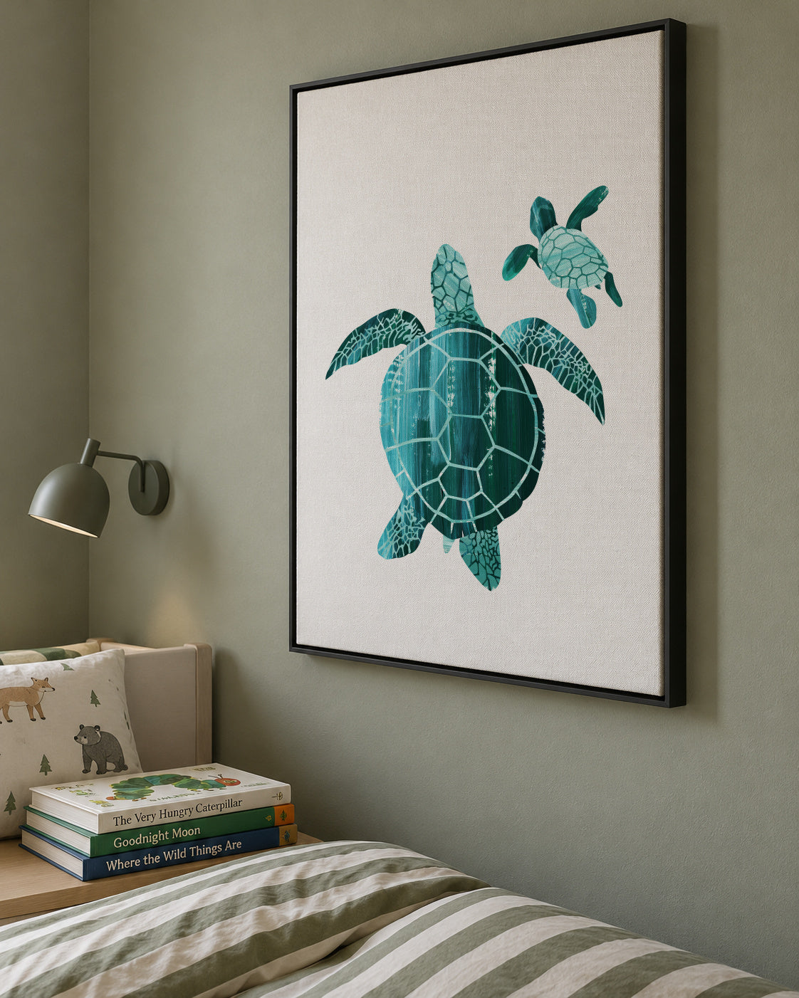 Shielded love - Framed canvas in an interior