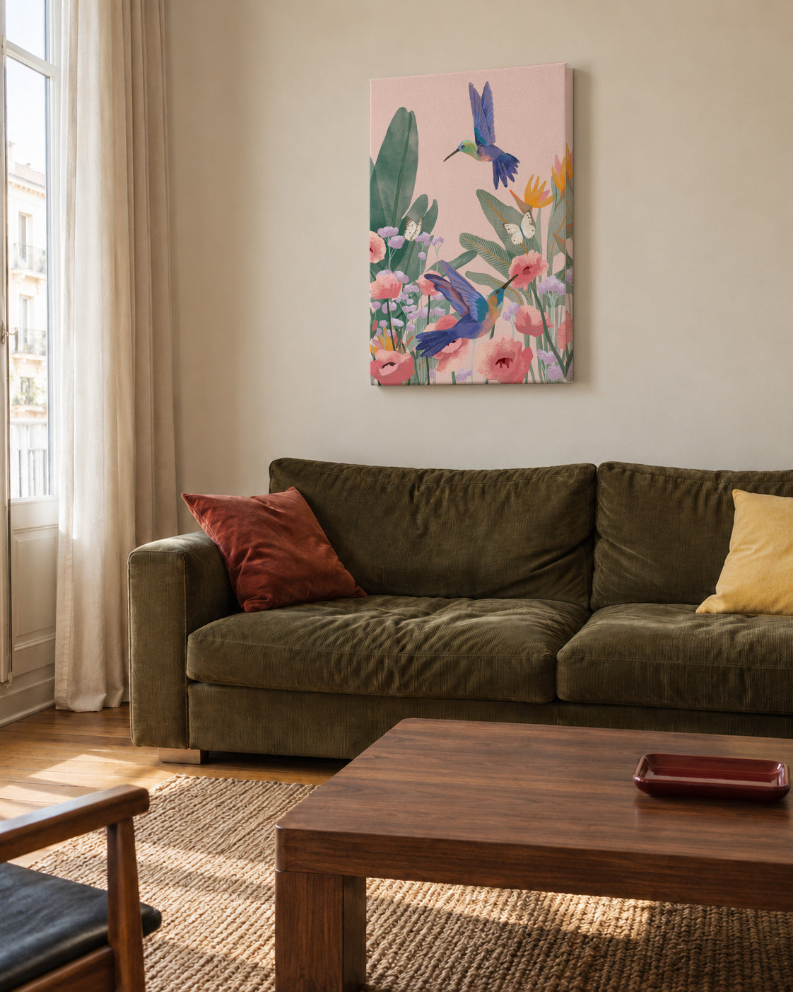 Hummingbirds - Unframed canvas in an interior
