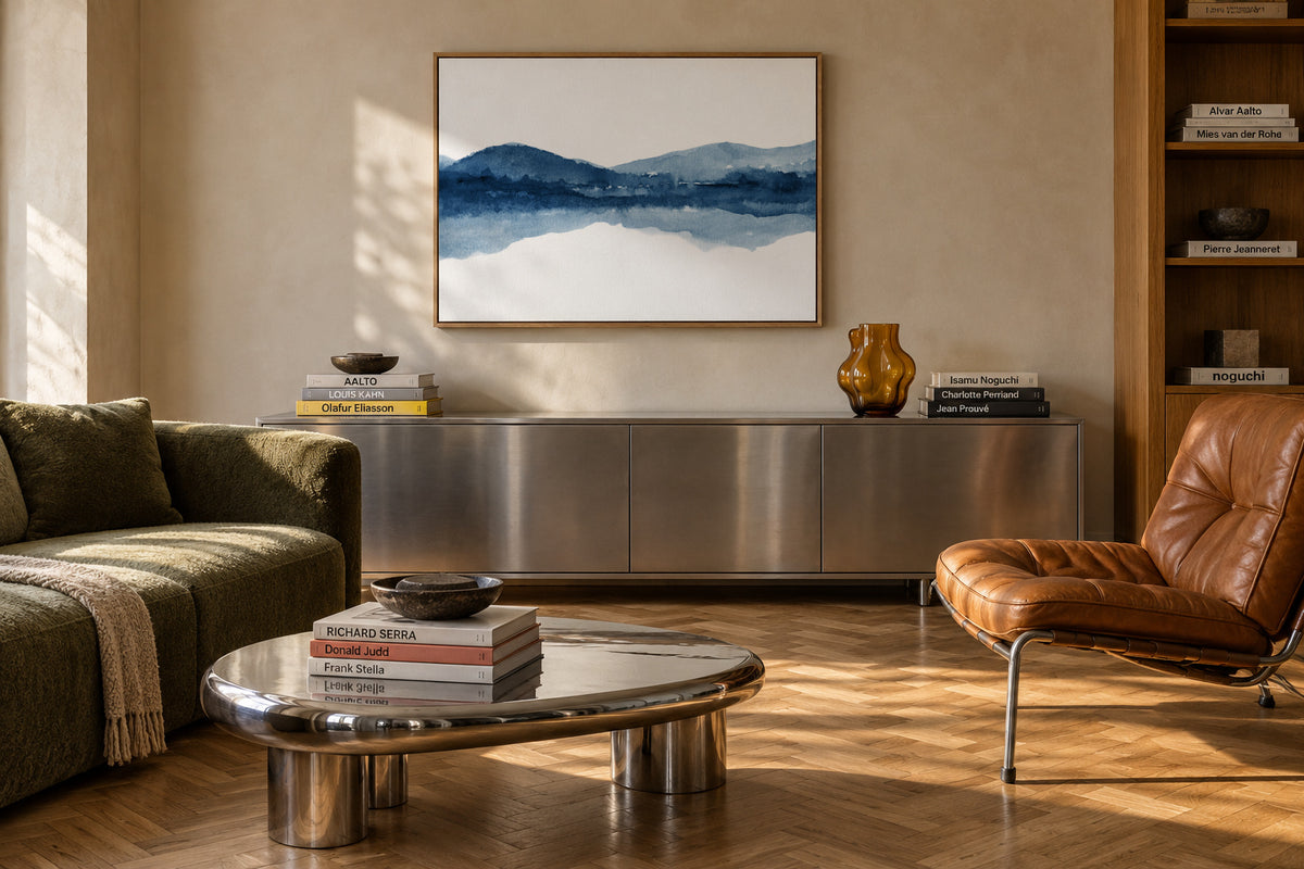 Watercolor landscape N2 - Framed canvas in an interior