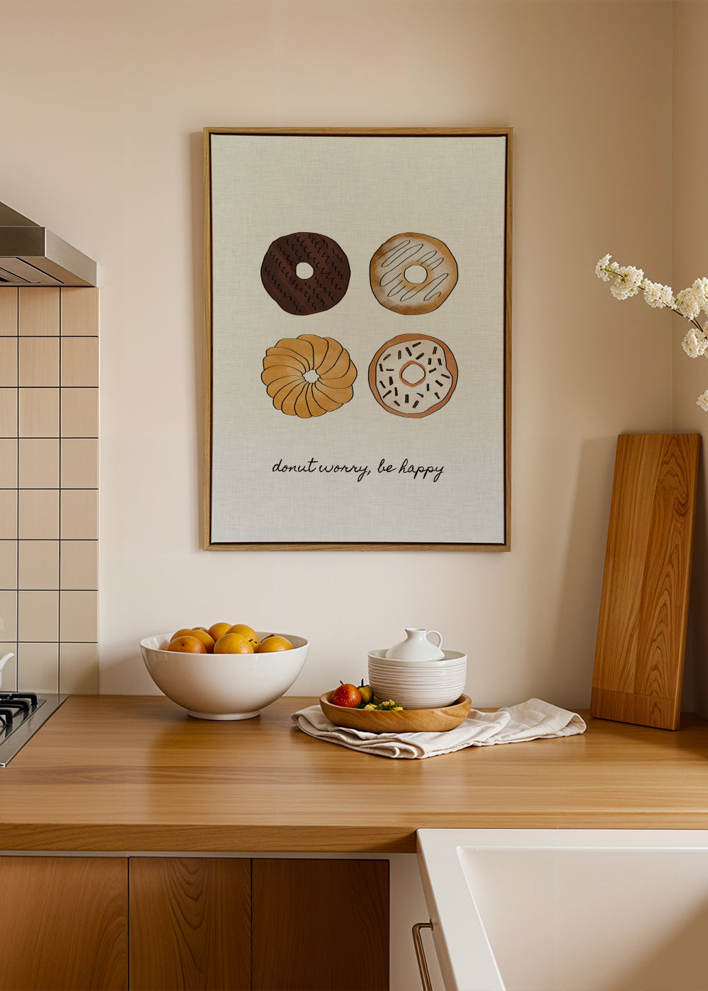 Donut worry. Be happy - Framed canvas in an interior
