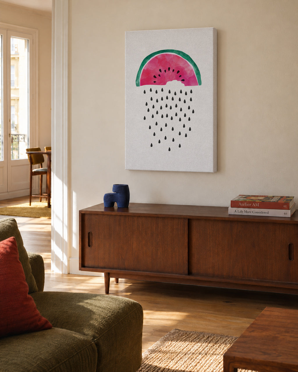 Watermelon rain - Unframed canvas in an interior