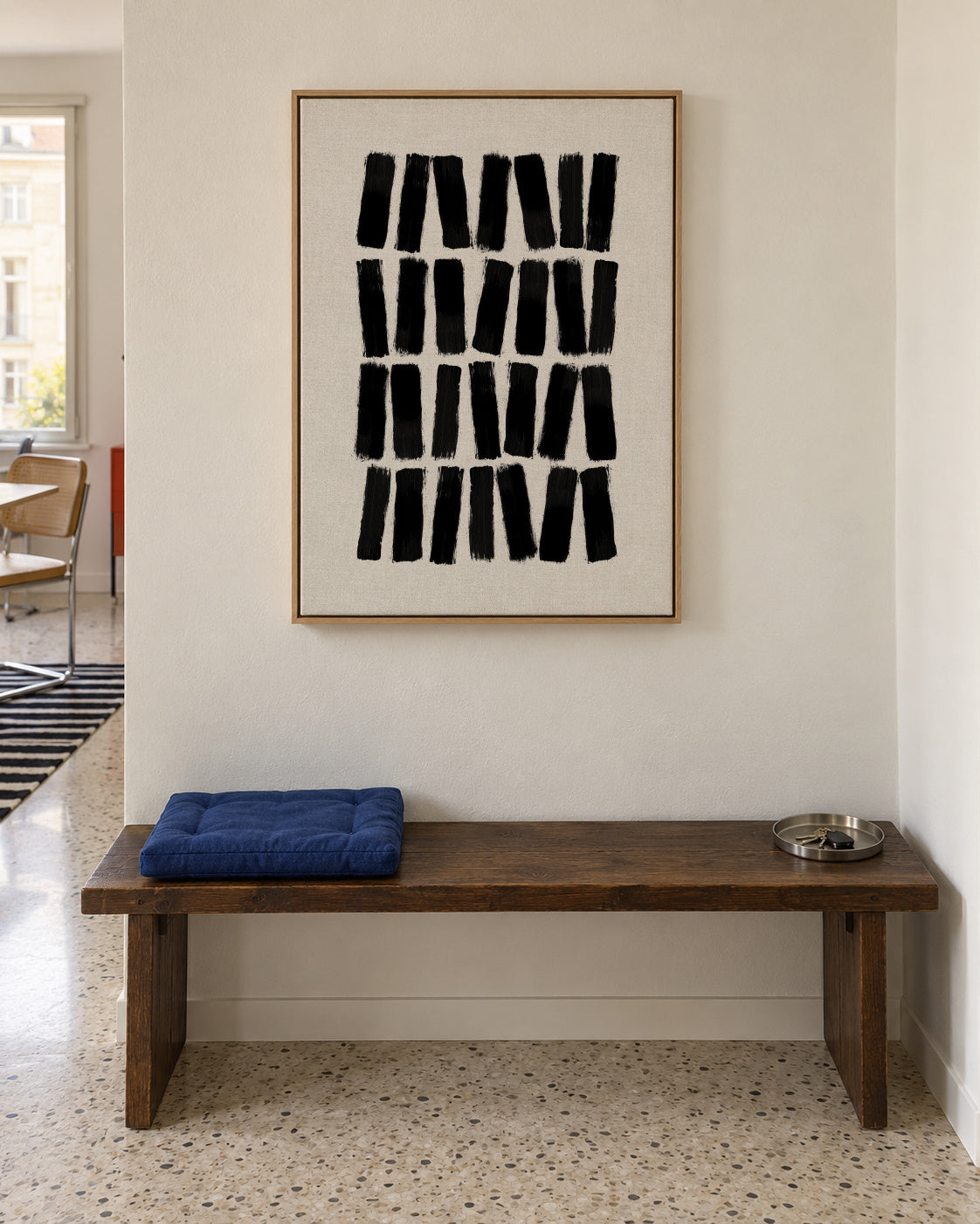 Black Brush Strokes - Framed canvas in an interior