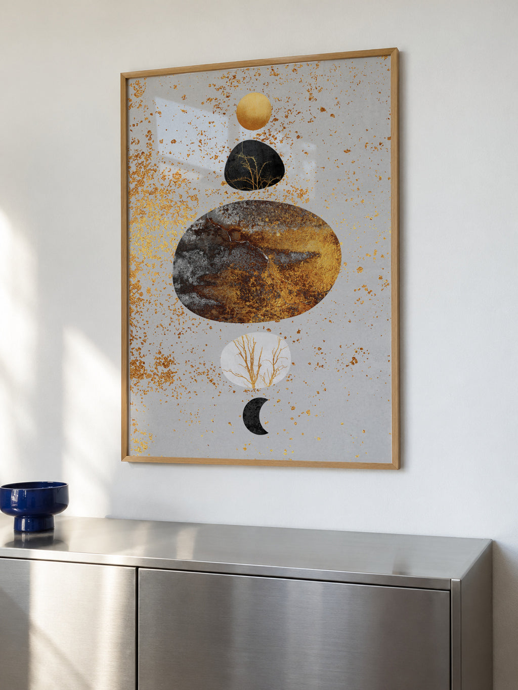 Sun and moon - Framed poster in an interior
