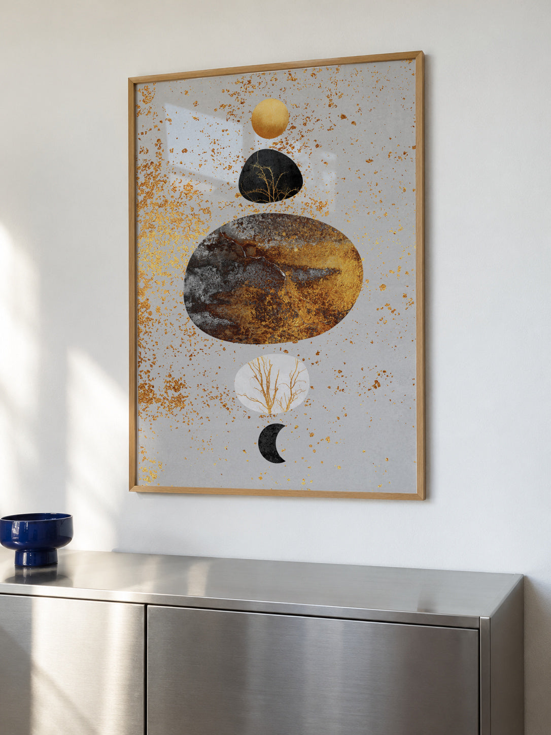 Sun and moon - Framed poster in an interior