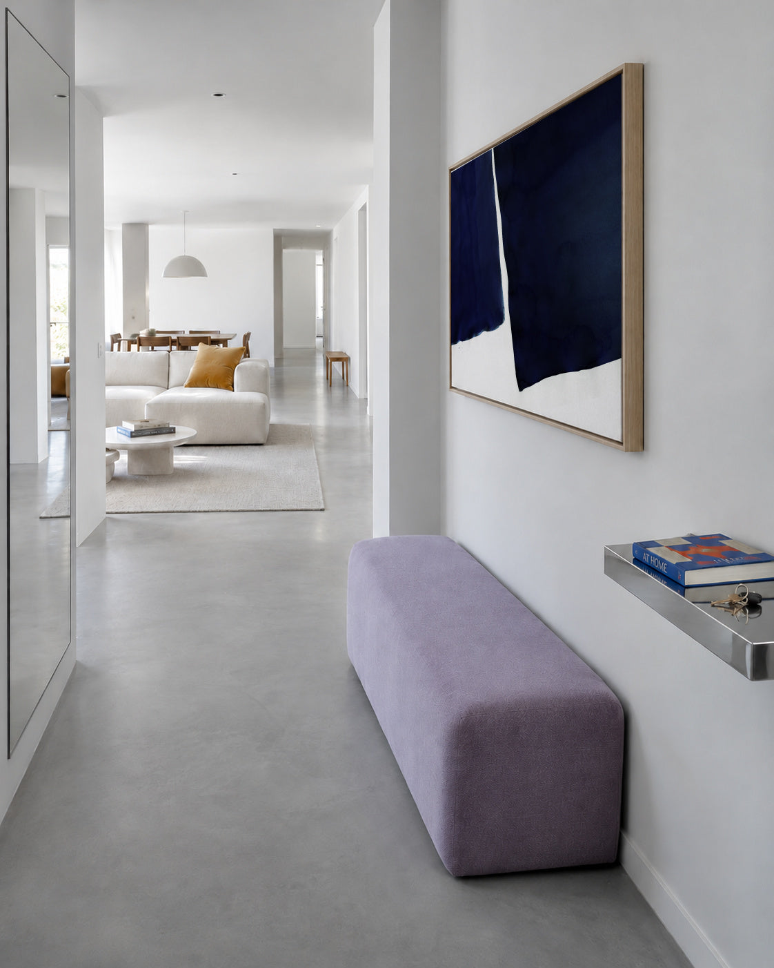 Minimal navy blue abstract 01 - Framed canvas in an interior