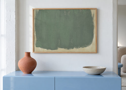 Minimal Abstract Green Colorfield Painting 01 - Framed poster in an interior