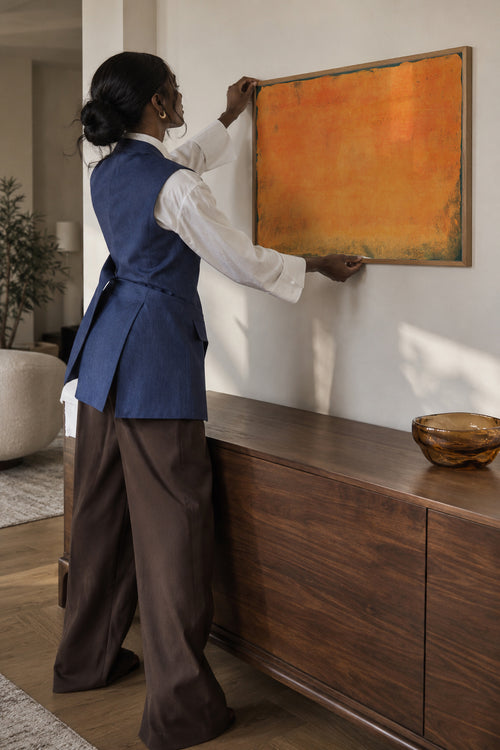 Minimal Orange Abstract Colorfield Painting 01 - Framed poster in an interior