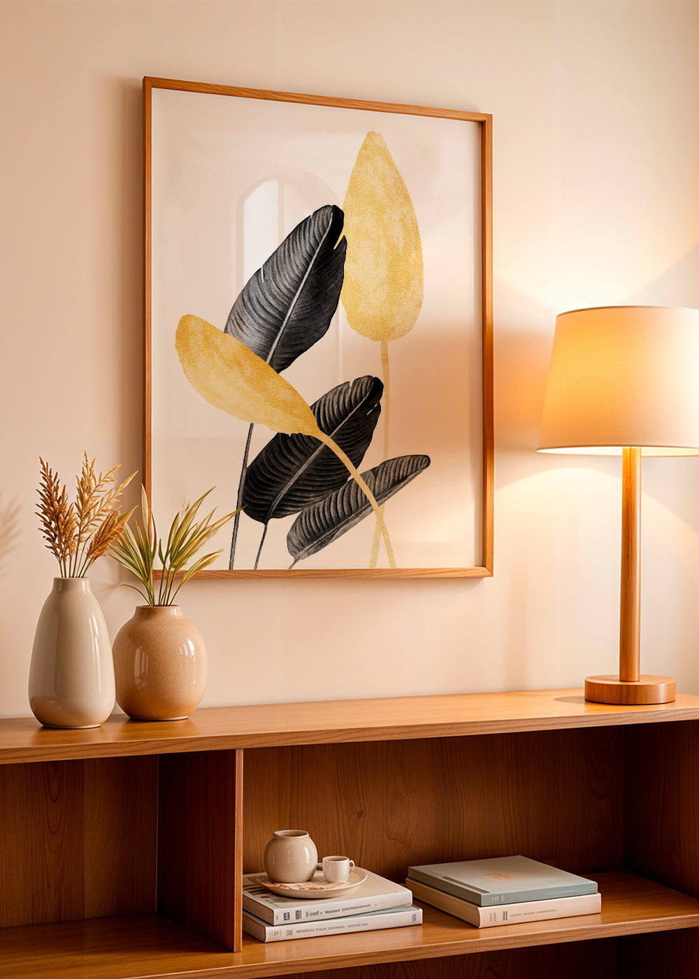 Bird of Paradise Plant Black, White and Gold 02