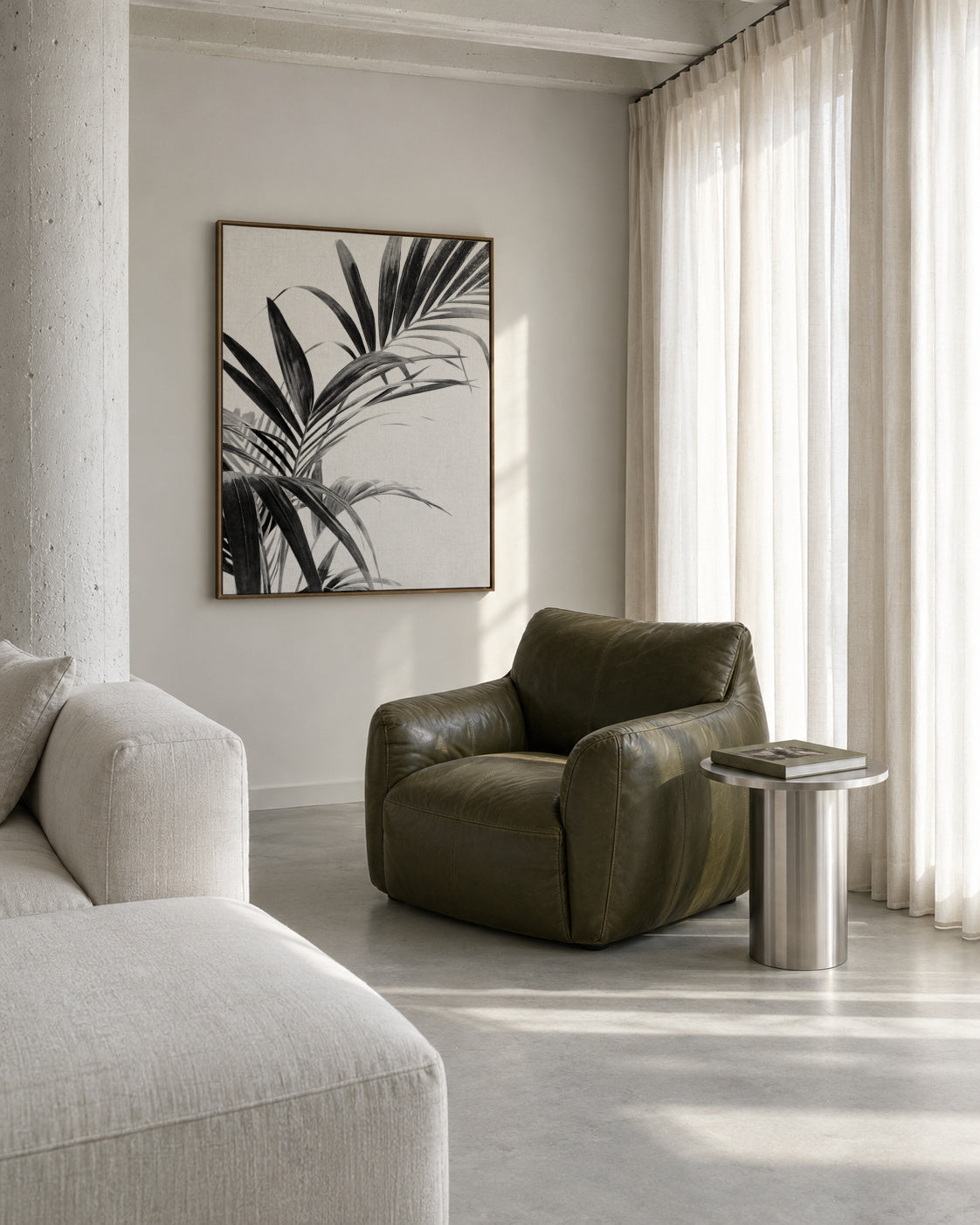 Palm Leaves Black and White 03 - Framed canvas in an interior