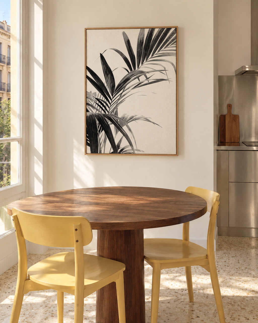 Palm Leaves Black and White 03 - Framed canvas in an interior