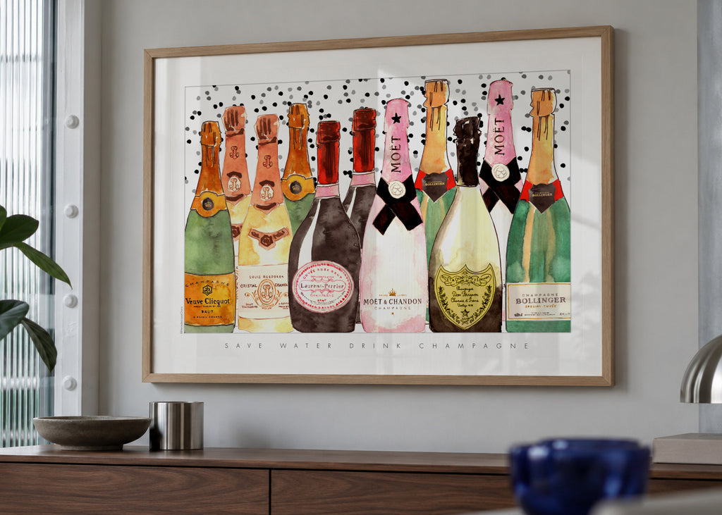 All the champagne - Framed poster in an interior