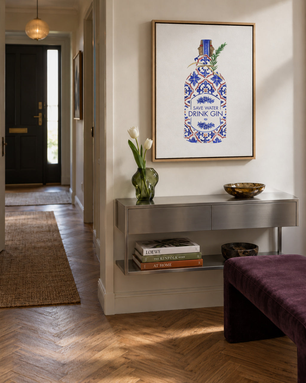 Save water drink gin - Framed canvas in an interior