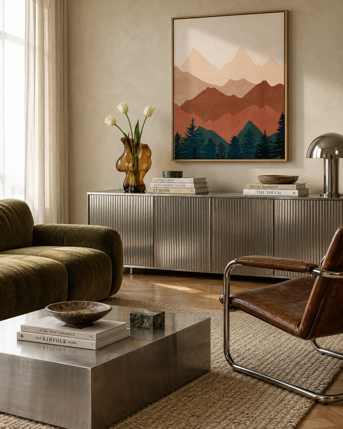 Sunset Peaks 1 - Framed canvas in an interior