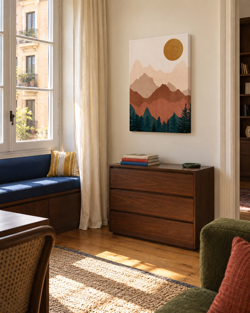 Sunset Peaks 2 - Unframed canvas in an interior