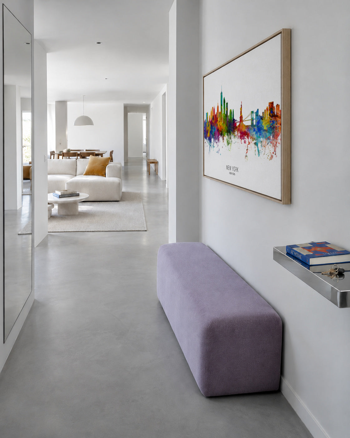 New York Skyline multicolor - Framed canvas in an interior