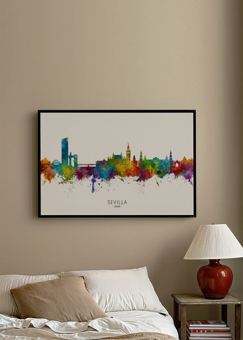 Sevilla Skyline multicolor - Framed poster in an interior