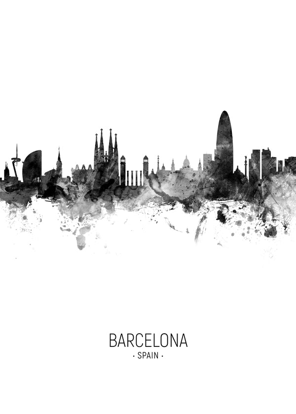 Barcelona skyline noir et blanc