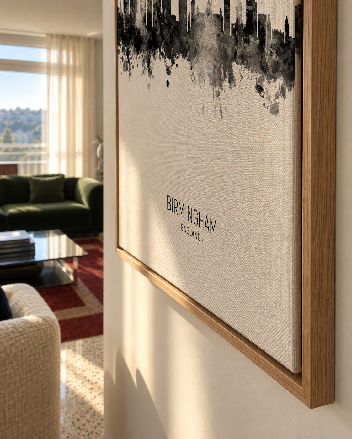 Birmingham Skyline en blanco y negro - Framed canvas detail