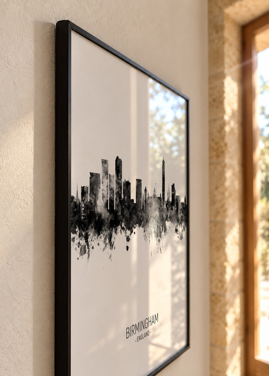 Birmingham Skyline en blanco y negro - Framed poster detail