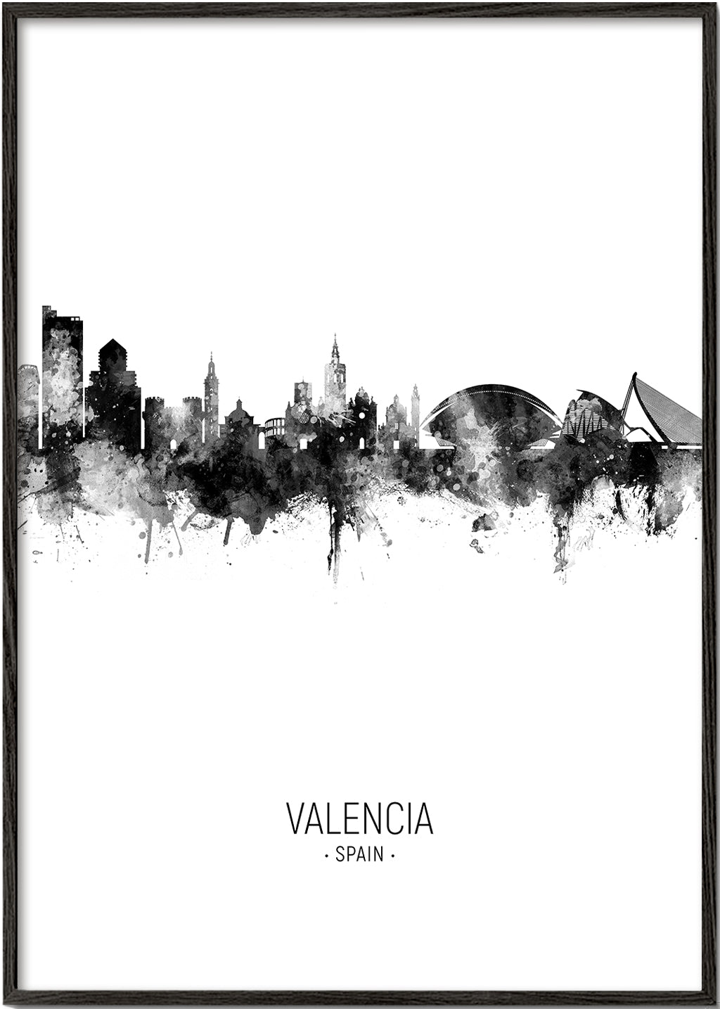 Valencia skyline noir et blanc