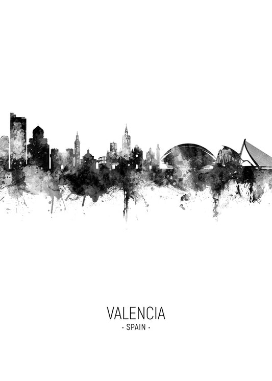 Valencia skyline noir et blanc