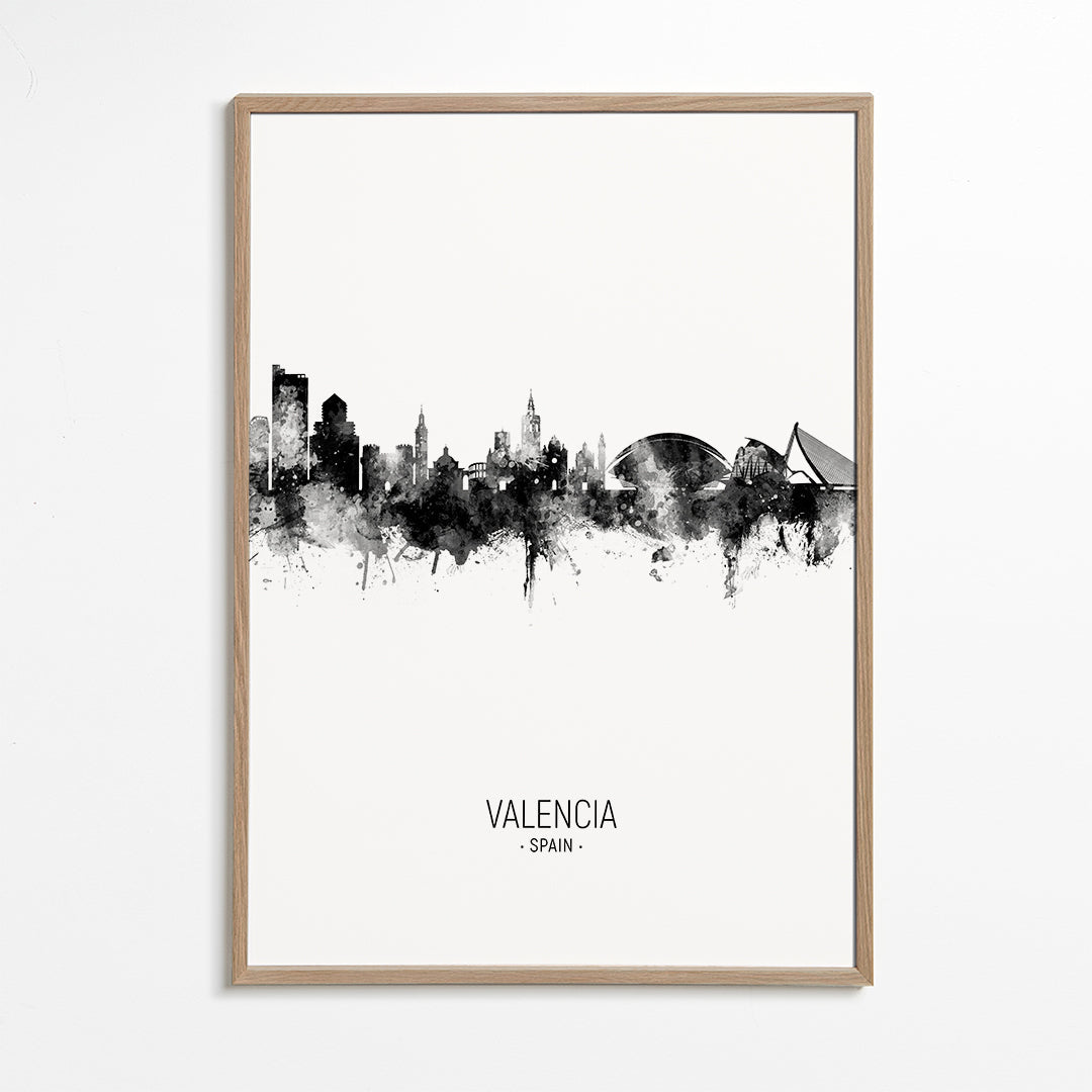 Valencia skyline noir et blanc