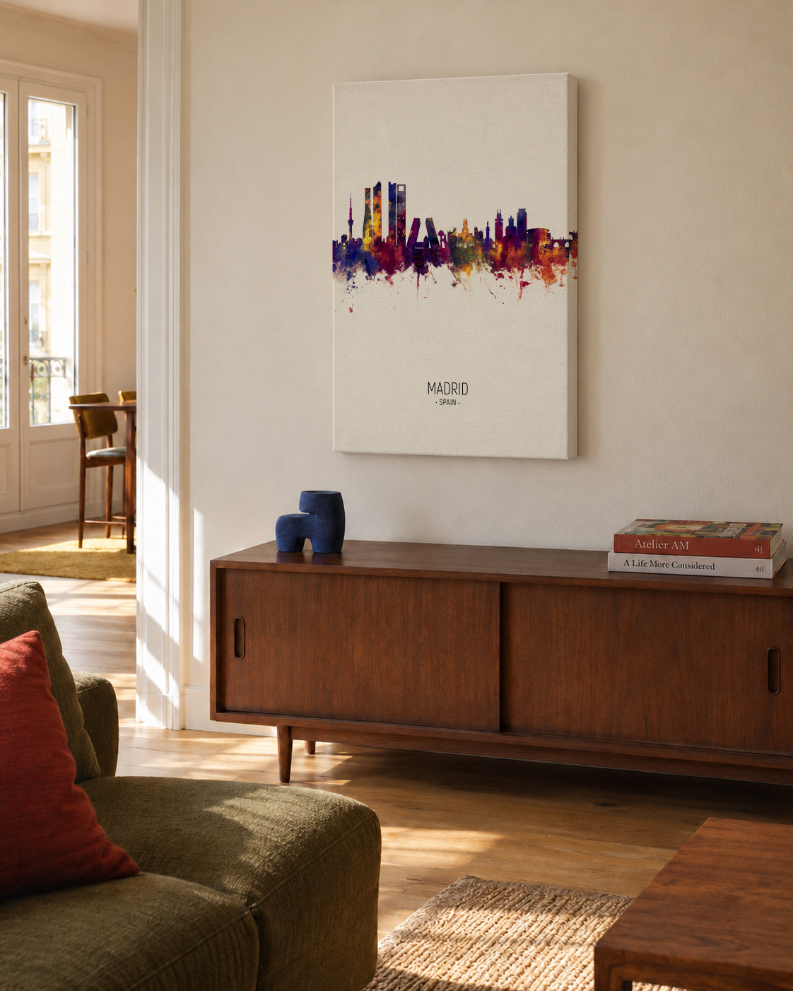 Madrid Skyline en beige - Unframed canvas in an interior