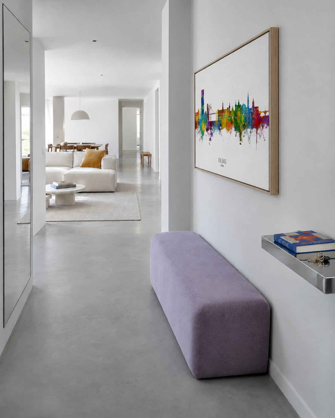 Bilbao Skyline multicolor - Framed canvas in an interior