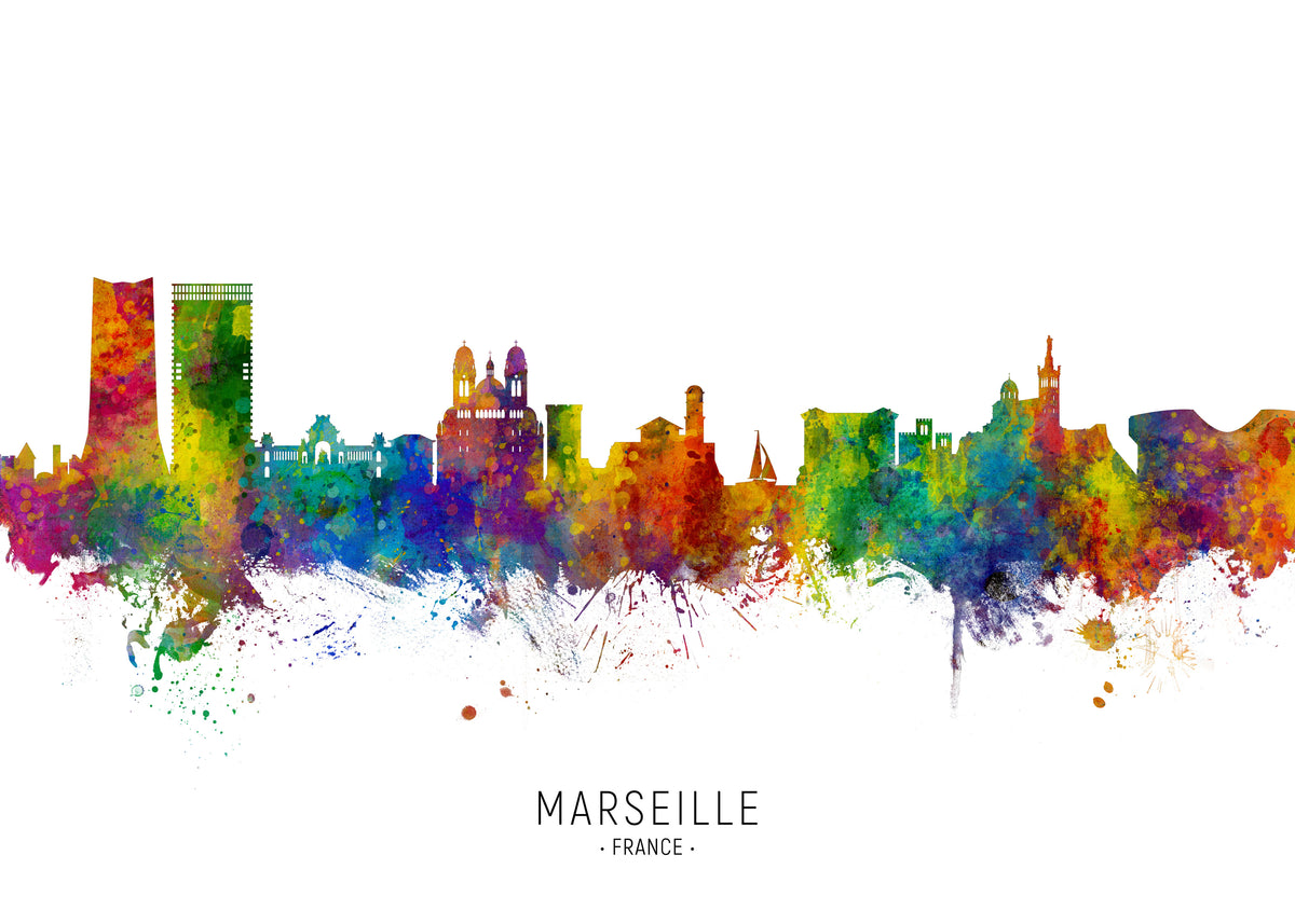 Marseille Skyline multicolor - Unframed art print