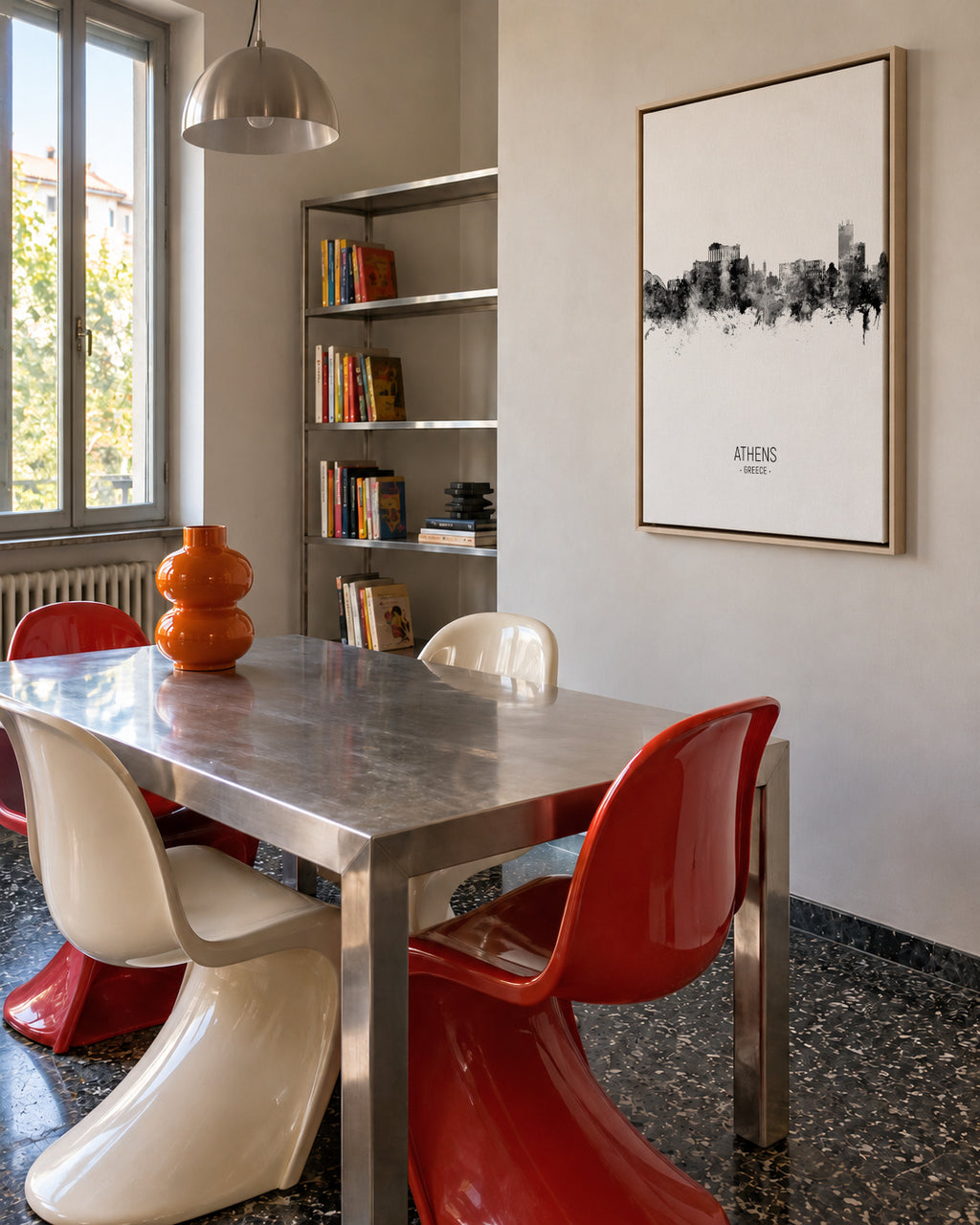 Athens Skyline blanco y negro - Framed canvas in an interior