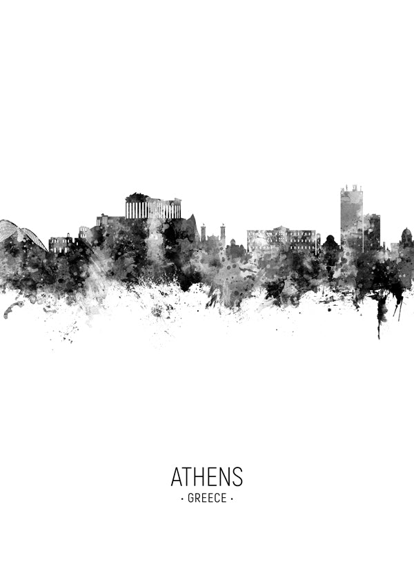 Athens Skyline noir et blanc