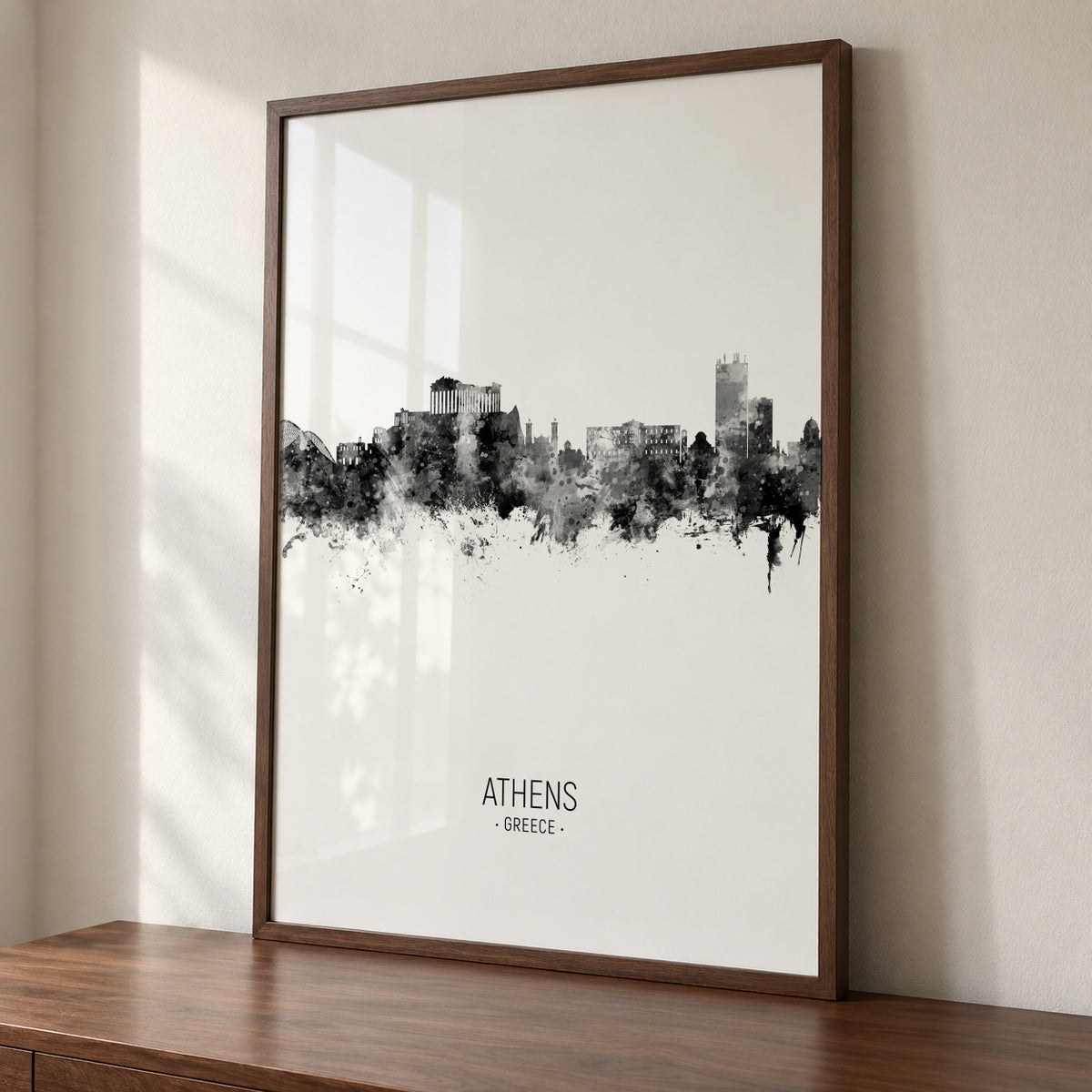 Athens Skyline blanco y negro - Framed poster detail
