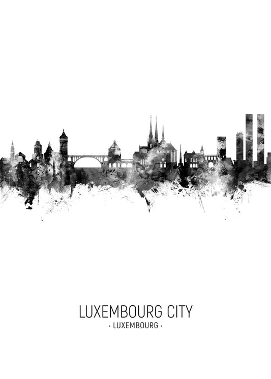 Luxembourg City Skyline noir et blanc