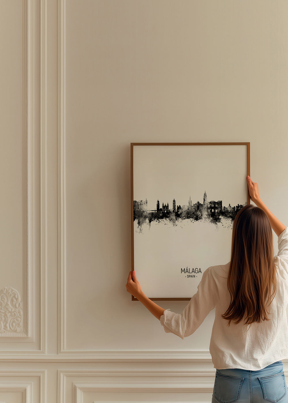 Málaga Skyline noir et blanc