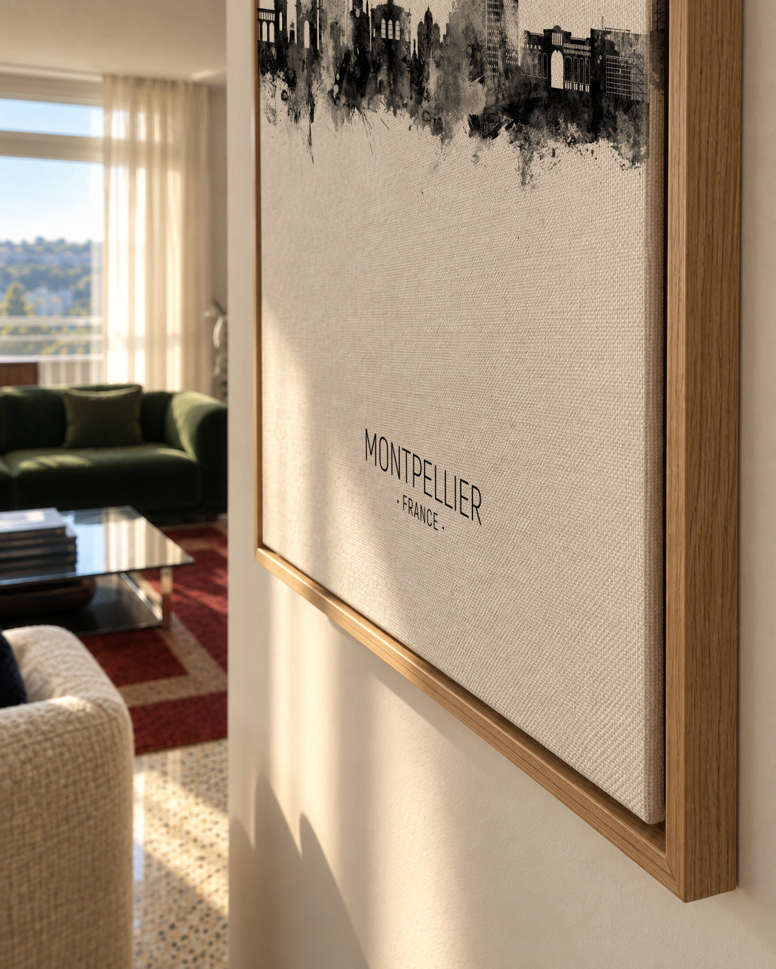 Montpellier Skyline blanco y negro - Framed canvas detail