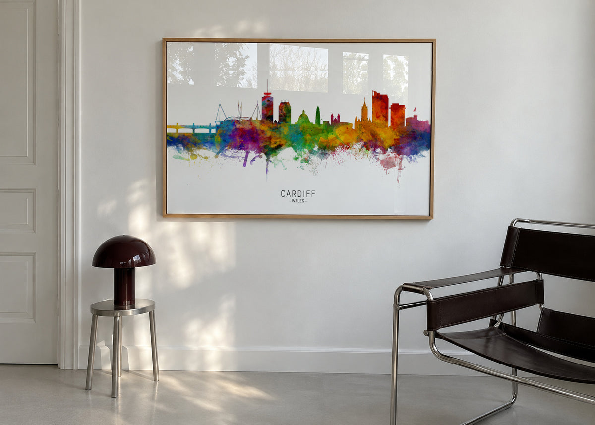 Cardiff Skyline multicolor - Framed poster in an interior