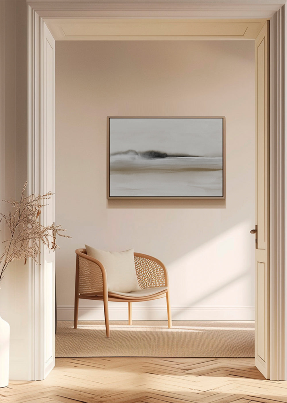 Hazy horizon in sepia and black watercolor