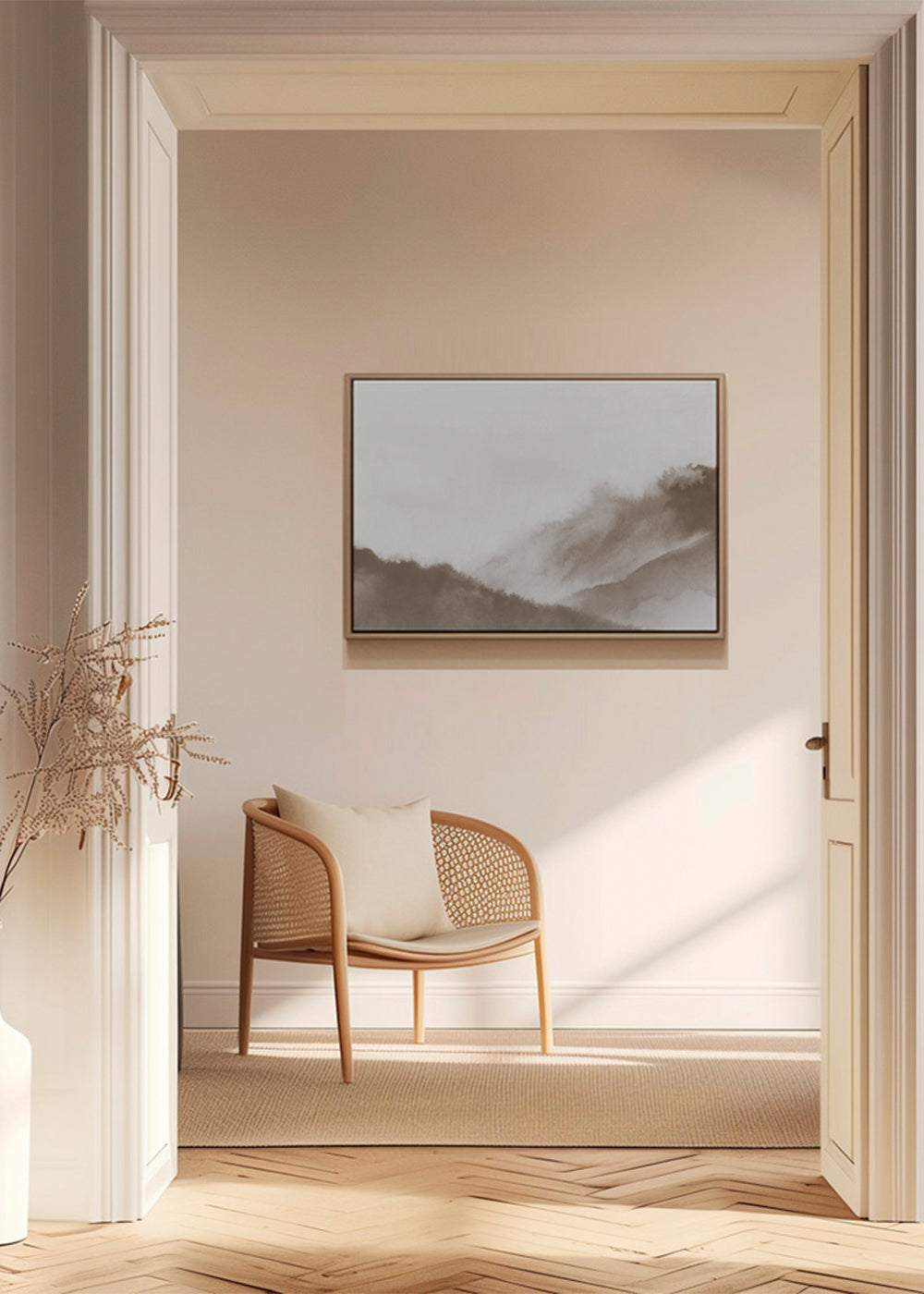 Misty mountains in sepia tones