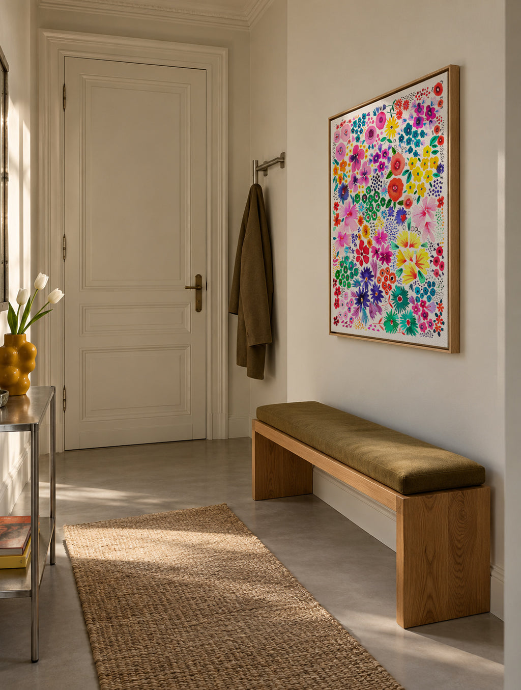 Colorful Little Artful Flowers Multi 2 - Framed canvas in an interior