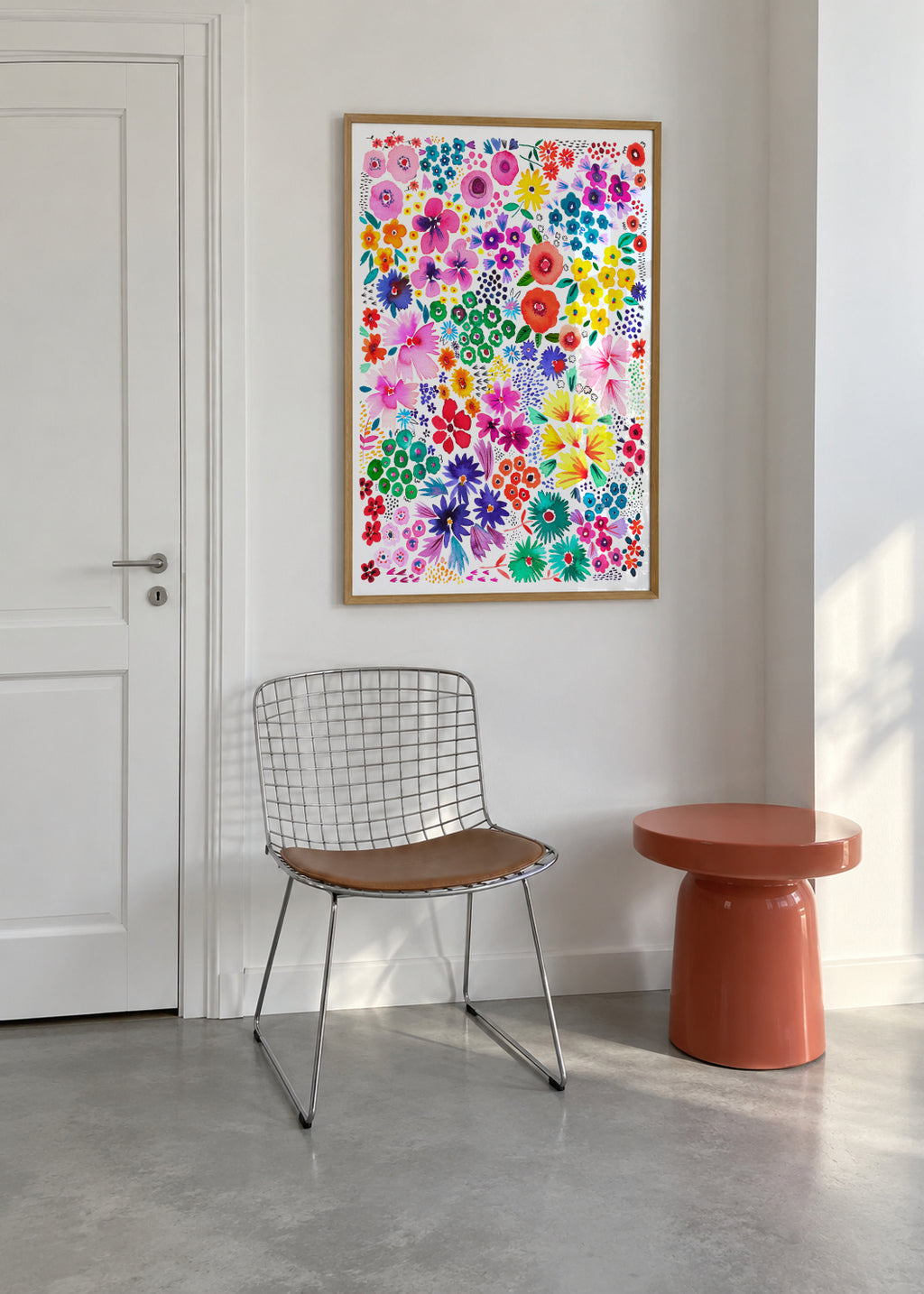 Colorful Little Artful Flowers Multi 2 - Framed poster in an interior
