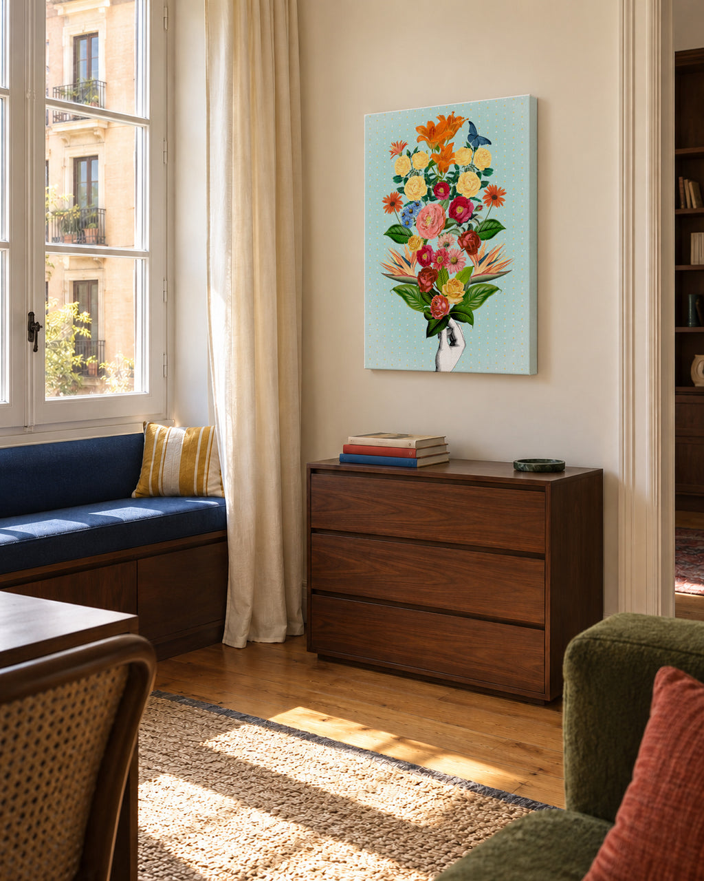 Botanical Blue - Unframed canvas in an interior
