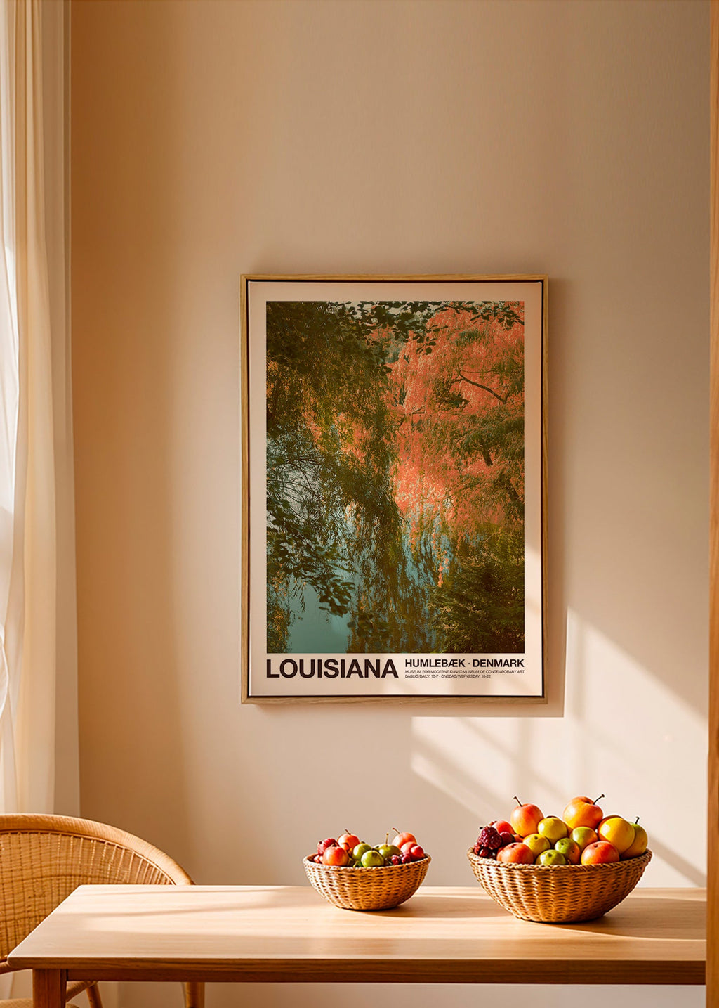 Tableau de paysage avec lac et reflets roses
