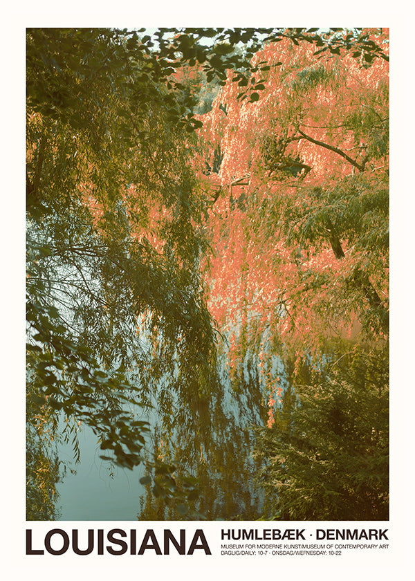 Tableau de paysage avec lac et reflets roses