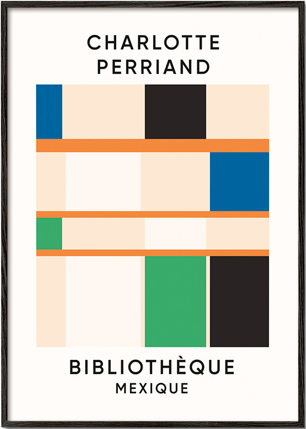 Tableau géométrique à blocs et typographie 'Bibliothèque'